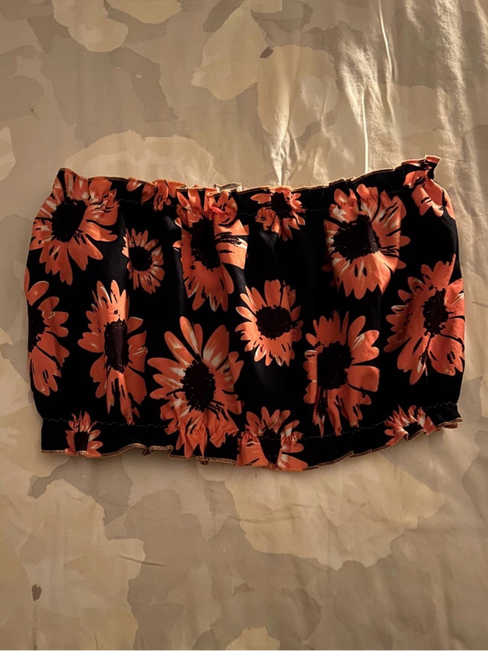 SHEIN Navy Blue Tube Crop Top with Orange Floral Print